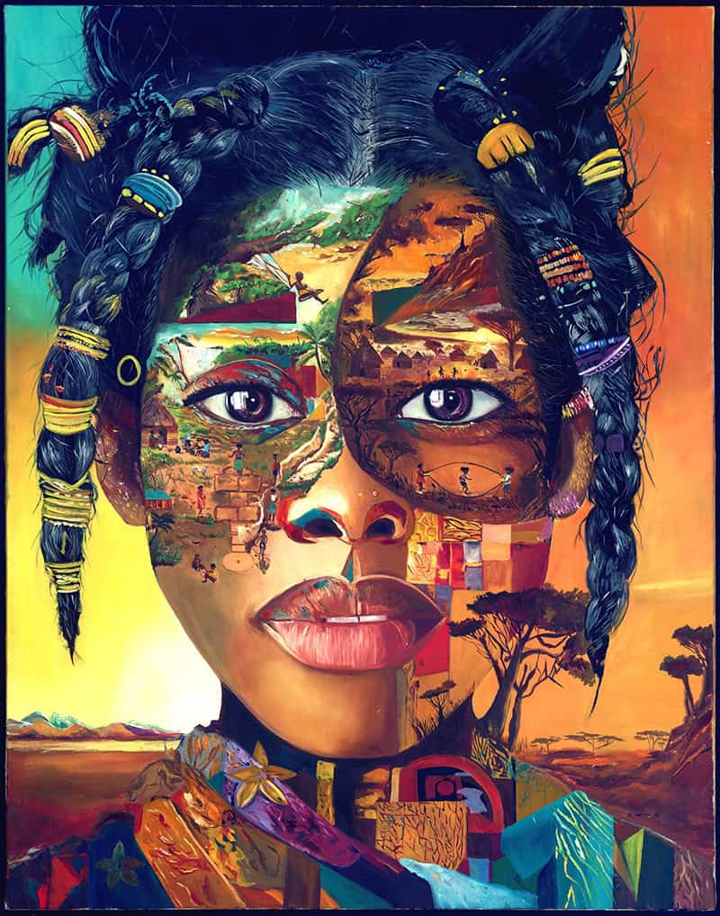 Amani tableau art africain contemporain peinture sur toile fait main huile sur lin ABD