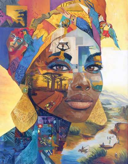 Mémoire d'Horizon tableau art africain paysage perroquets baobabs ABD