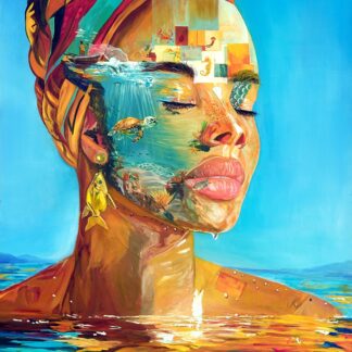 Métamorphose — Tableau art africain contemporain, peinture à l'huile sur toile fait main. Rehaussé par ABD, 100×70 cm, 15 ex. 589€ · Livraison offerte France.