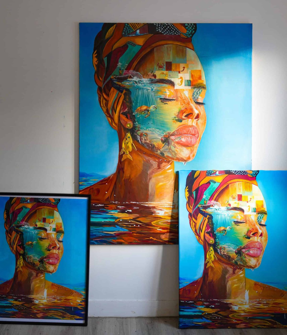 Métamorphose — Tableau art africain contemporain, peinture à l'huile sur toile fait main. Rehaussé par ABD, 100×70 cm, 15 ex. 589€ · Livraison offerte France.