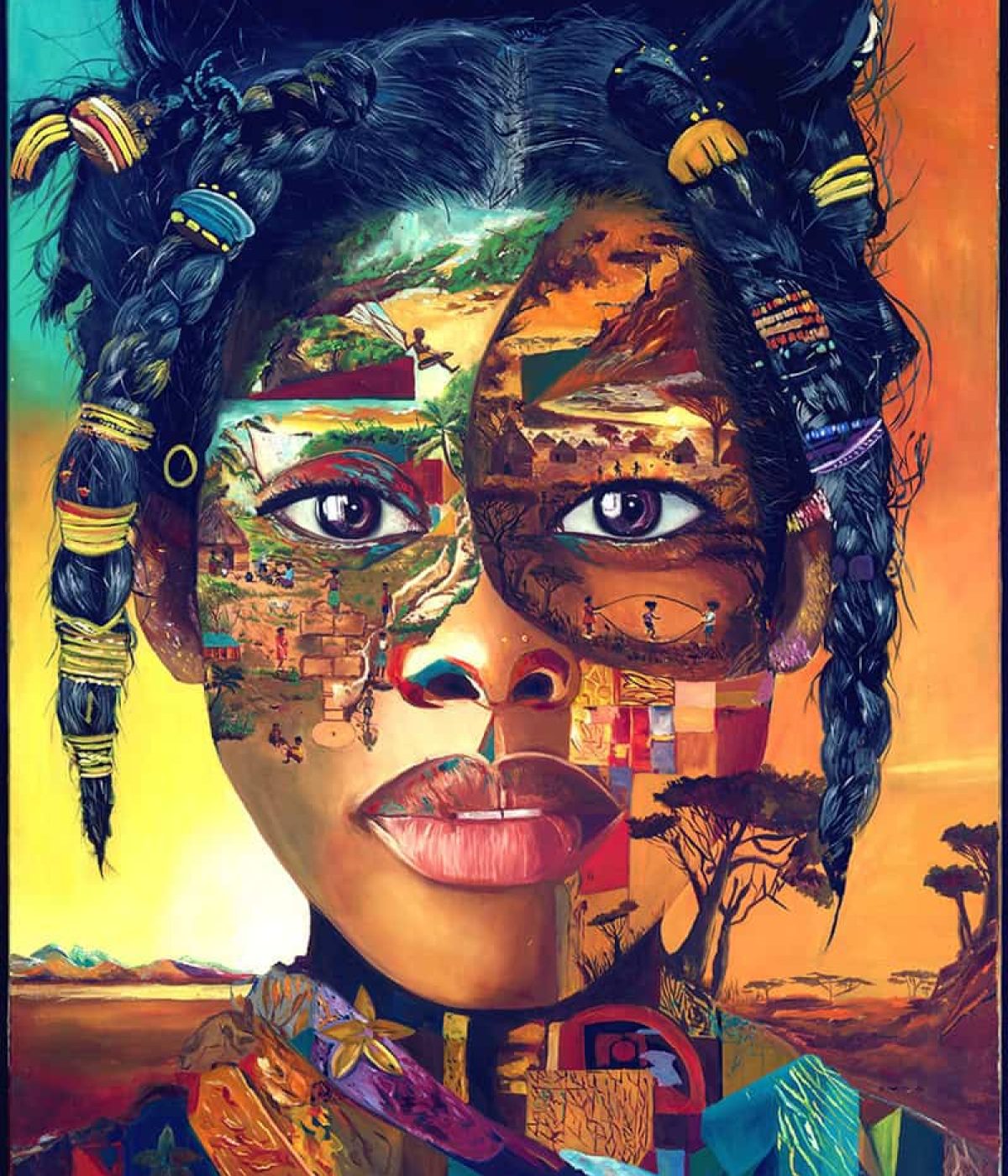 Amani tableau art africain contemporain peinture sur toile fait main huile sur lin ABD